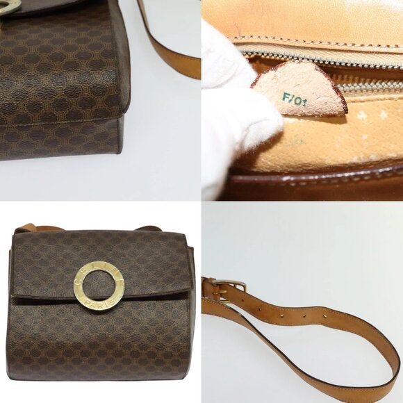 CELINE Macadam Canvas Circle Shoulder Bag PVC Leather Brown Gold Auth bs25458 - Picture 14 of 14